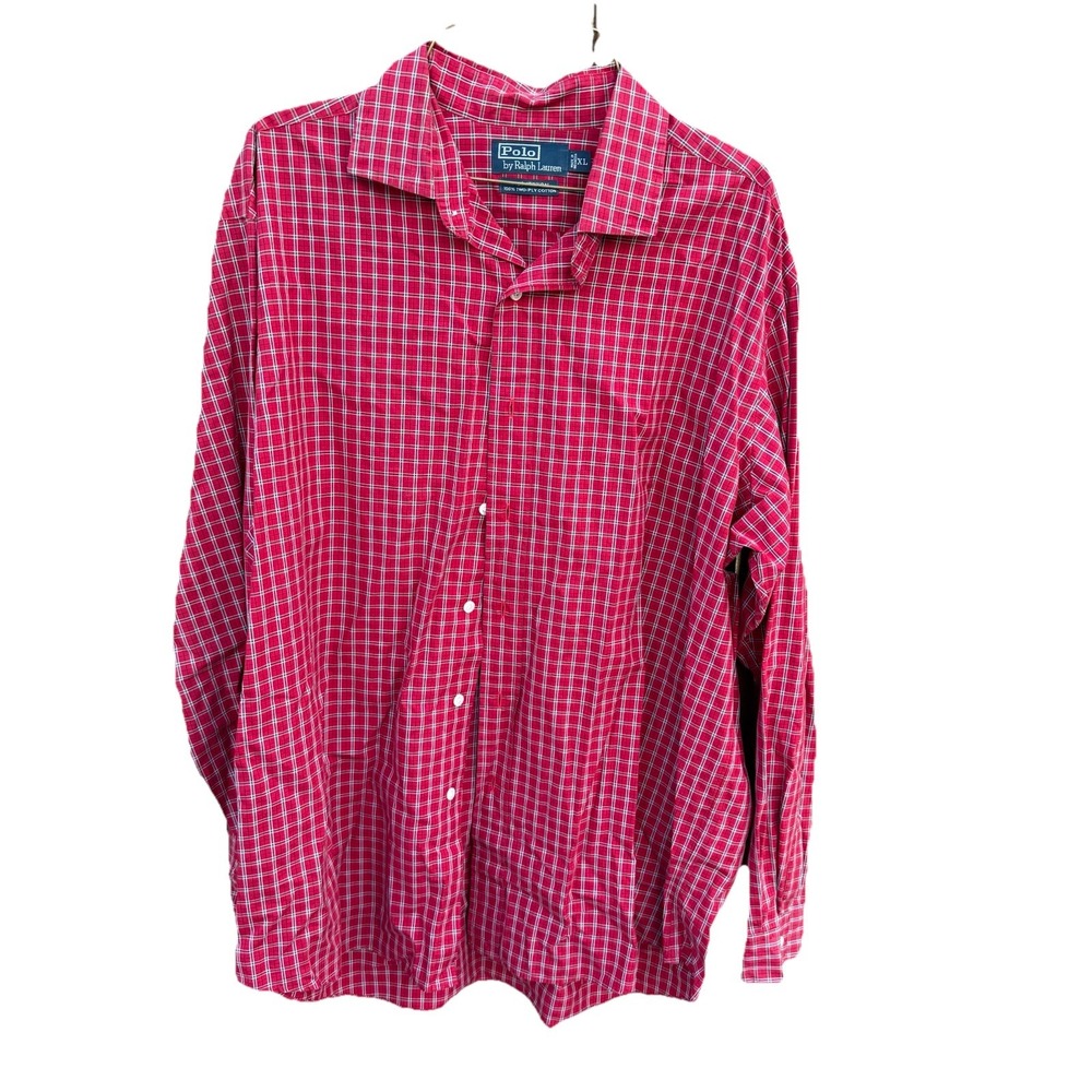 Men's Polo Ralph Lauren Westernton Button Red Plaid Long Sleeve Shirt XL Cotton